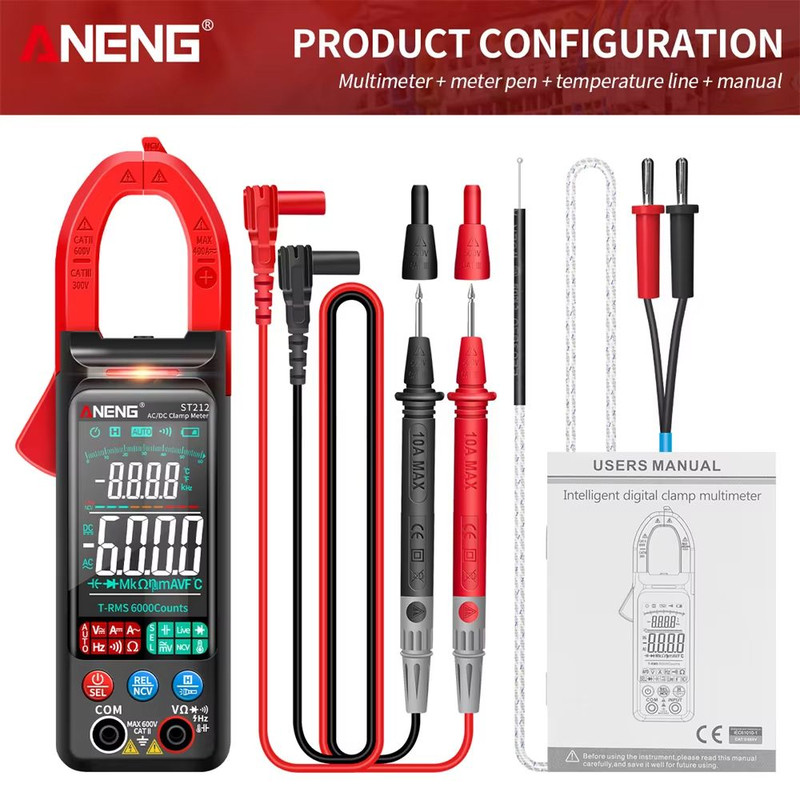 ANENG ST212 Color Screen Clamp Meter  AC DC Digital Multimeter With NCV And Temperature 8