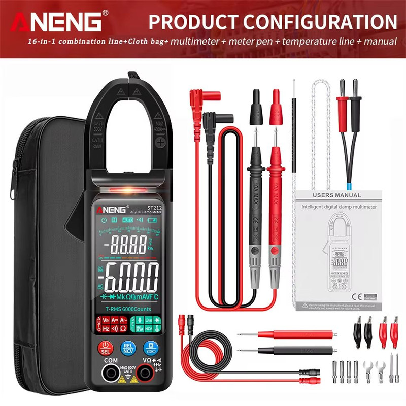 ANENG ST212 Color Screen Clamp Meter  AC DC Digital Multimeter With NCV And Temperature 11