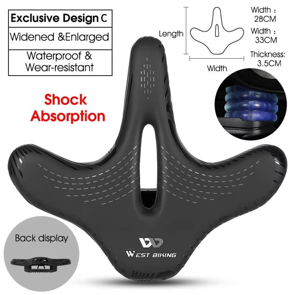 WEST BIKING Wide Comfort Bike Saddle ShockAbsorbing Seat Cushion For Long Rides Mountain Trails 6