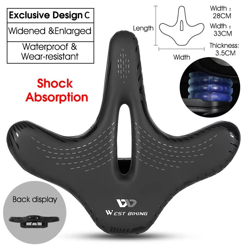 WEST BIKING Wide Comfort Bike Saddle ShockAbsorbing Seat Cushion For Long Rides Mountain Trails 6