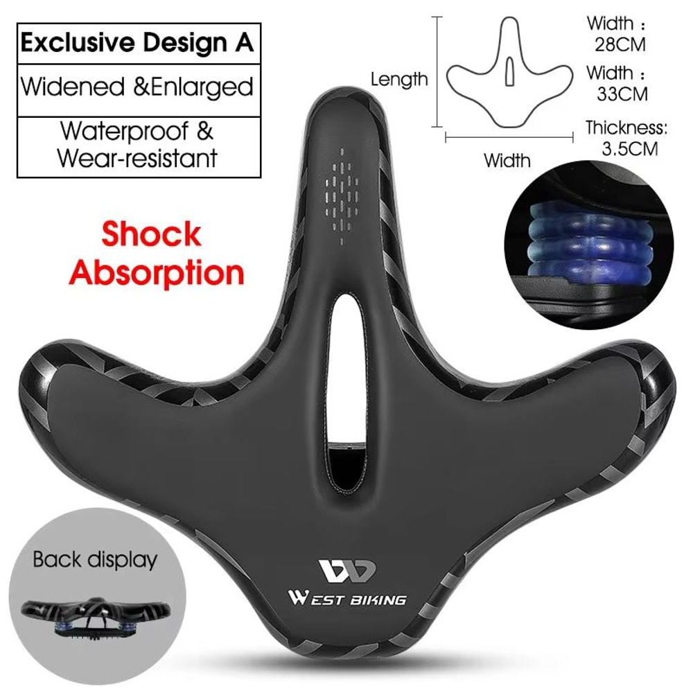 WEST BIKING Wide Comfort Bike Saddle ShockAbsorbing Seat Cushion For Long Rides Mountain Trails 7