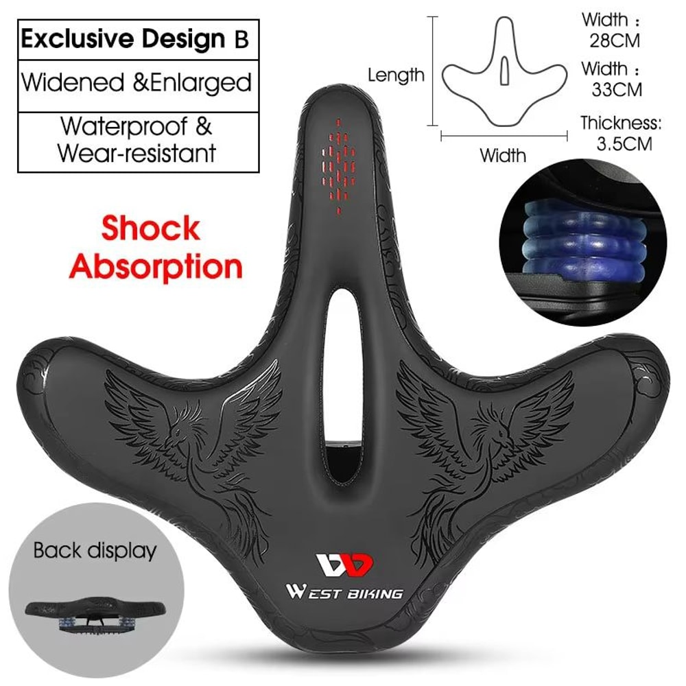 WEST BIKING Wide Comfort Bike Saddle ShockAbsorbing Seat Cushion For Long Rides Mountain Trails 8