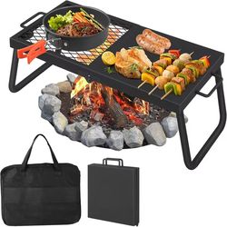 heavy-duty folding campfire grill – portable steel mesh grate for open fire cooking