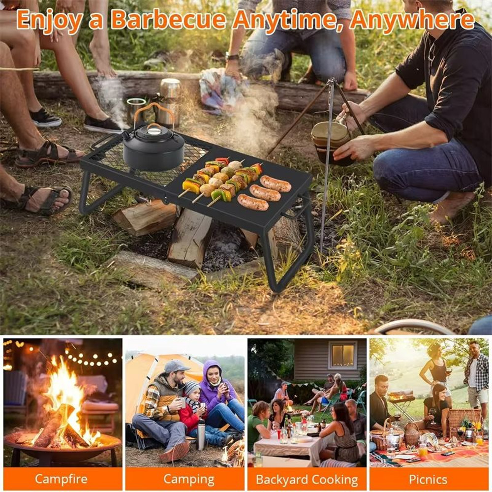 HeavyDuty Folding Campfire Grill  Portable Steel Mesh Grate For Open Fire Cooking 2
