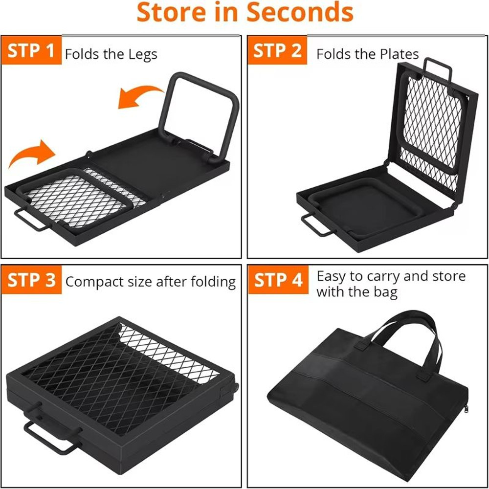HeavyDuty Folding Campfire Grill  Portable Steel Mesh Grate For Open Fire Cooking 3