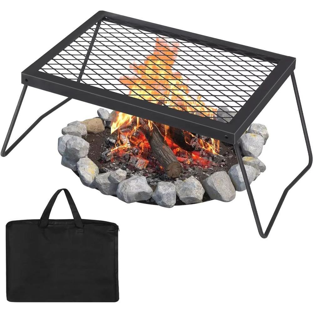 HeavyDuty Folding Campfire Grill  Portable Steel Mesh Grate For Open Fire Cooking 6