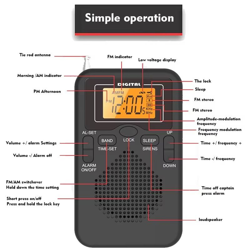 EchoTune W206 Portable FMAM Radio With Digital Alarm  LCD Display 4
