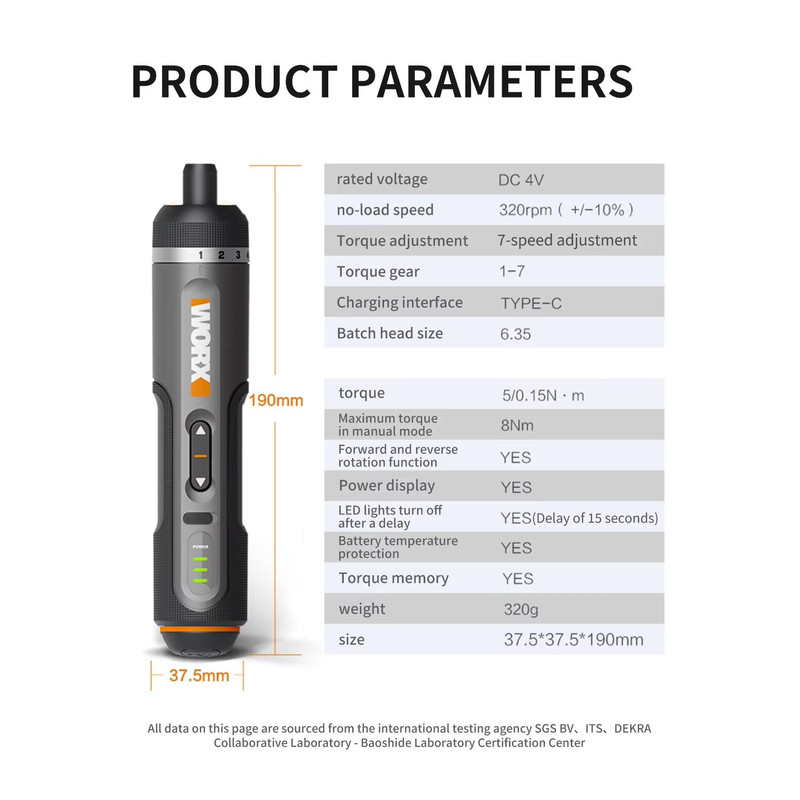 Worx WX242 Smart Cordless Electric Screwdriver Kit  30Bit USB Rechargeable Set 7
