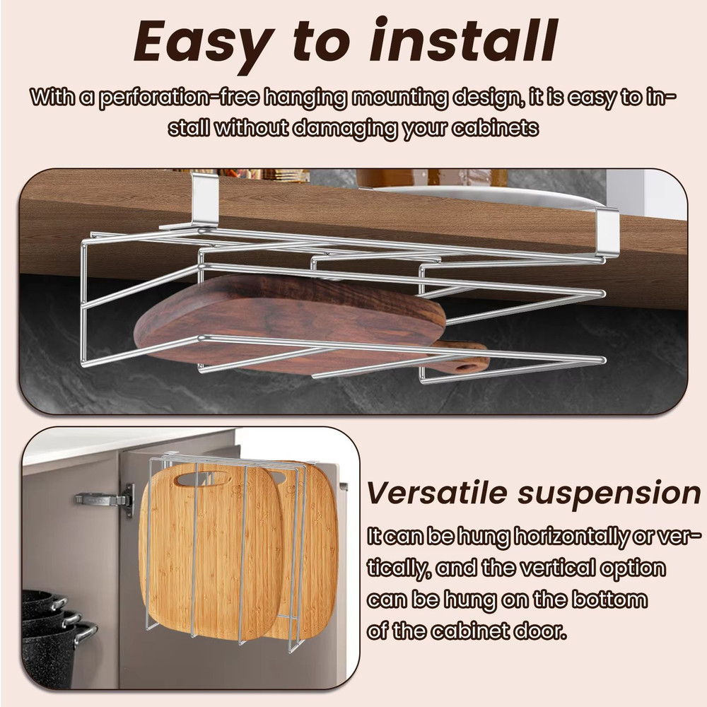 Stainless Steel Under Cabinet Cutting Board  Pot Lid Organizer Rack 2
