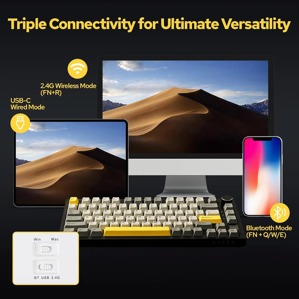 Ajazz AK820Pro Wireless Mechanical Gaming Keyboard  HotSwappable GasketMounted With Customizable Kn 2