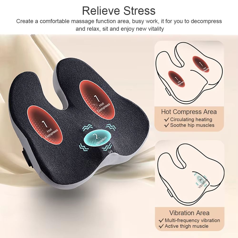 Orthopedic Hot Vibe Massage Cushion Vibration Massage And Hot Compress For Back And Waist Support 1