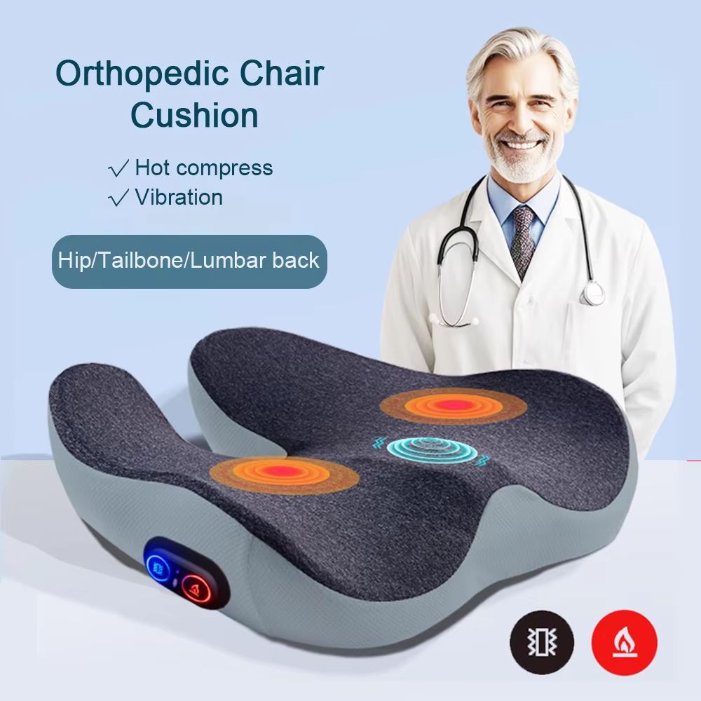 Orthopedic Hot Vibe Massage Cushion Vibration Massage And Hot Compress For Back And Waist Support 3