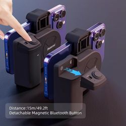 sleek selfie grip and phone camera grip with detachable bluetooth remote