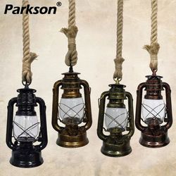 vintage hemp rope pendant light – industrial e27 hanging lamp for bar, dining room, or loft decor
