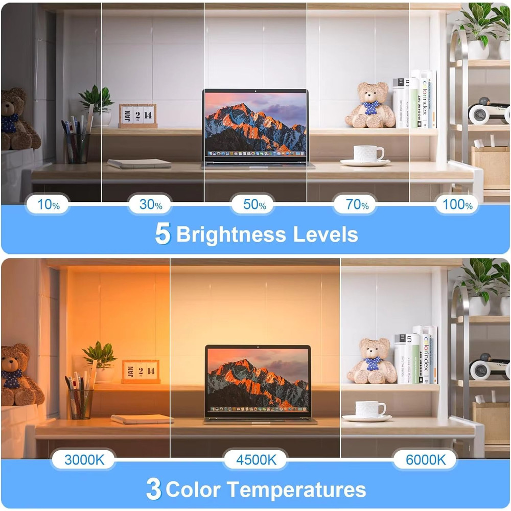 WILLED 3Color Dimmable LED Night Light  Rechargeable Under Cabinet  Makeup Desk Lamp With Touch Con