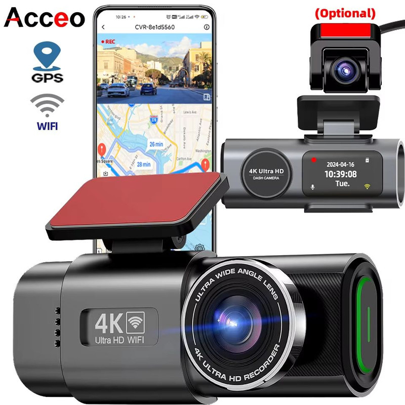 4K UHD Dash Cam With Night Vision WiFi Car DVR With GPS 24H Parking Monitoring 0
