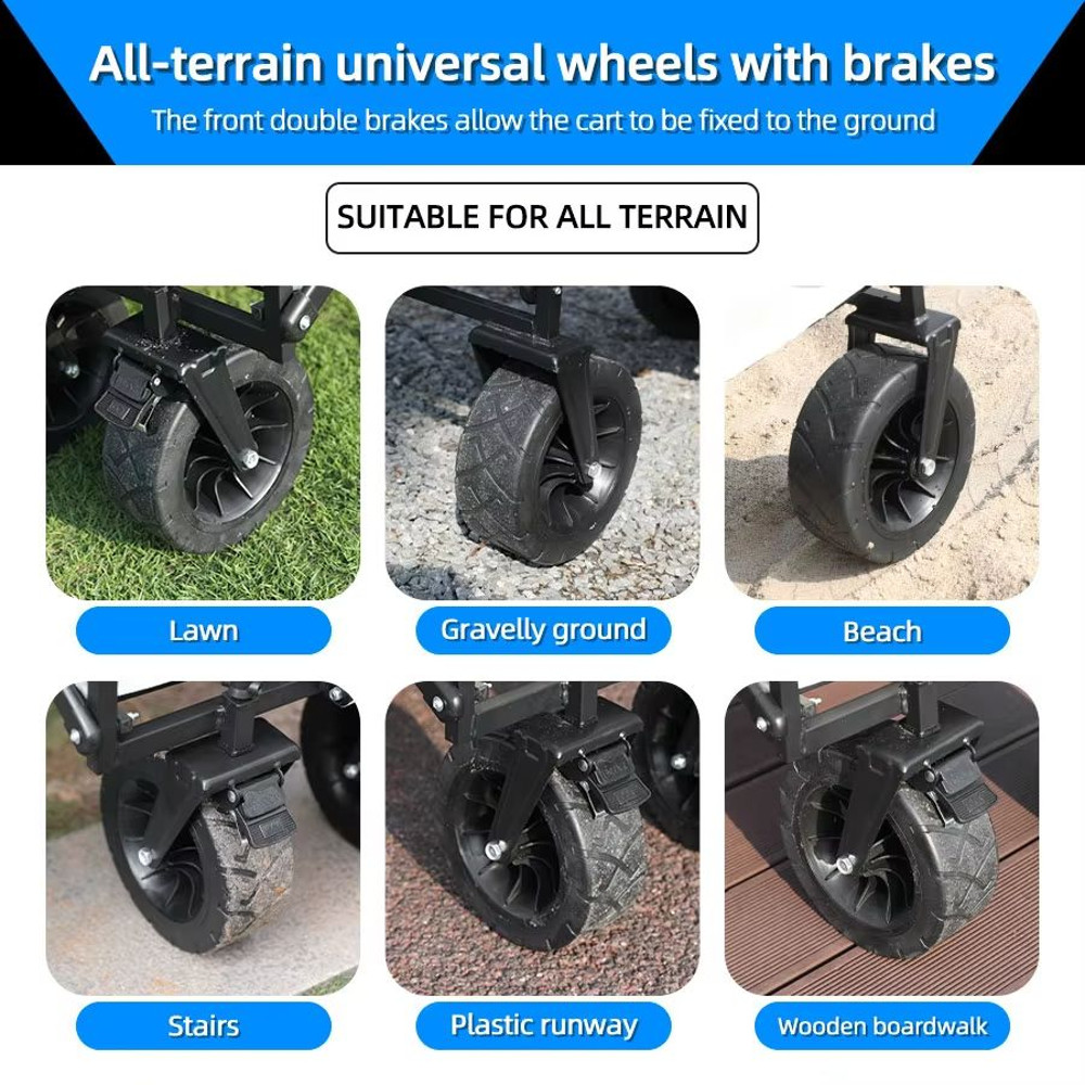 Collapsible Folding Utility Wagon Cart Heavy Duty Outdoor Beach Trolley With Large Capacity 2