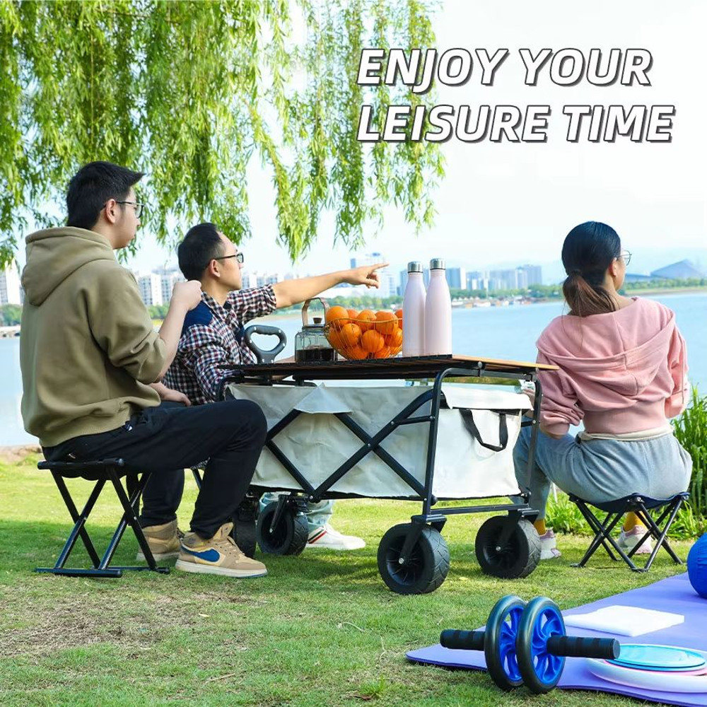 Collapsible Folding Utility Wagon Cart Heavy Duty Outdoor Beach Trolley With Large Capacity 3