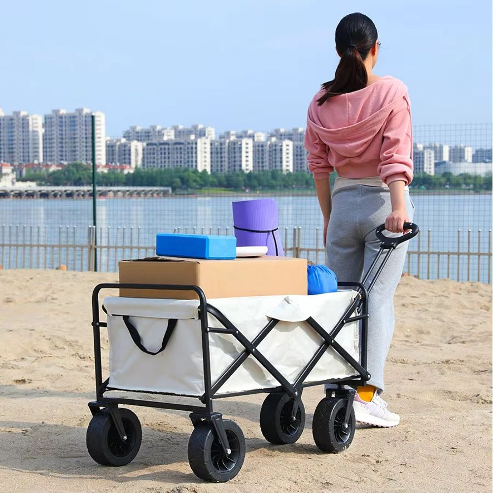 Collapsible Folding Utility Wagon Cart Heavy Duty Outdoor Beach Trolley With Large Capacity 4