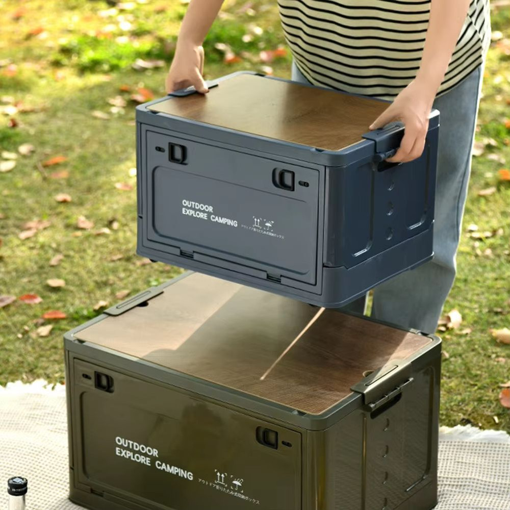 30L Collapsible Storage Bin With Wooden Lid  Portable Large Capacity Side Opening Box For Home And  0