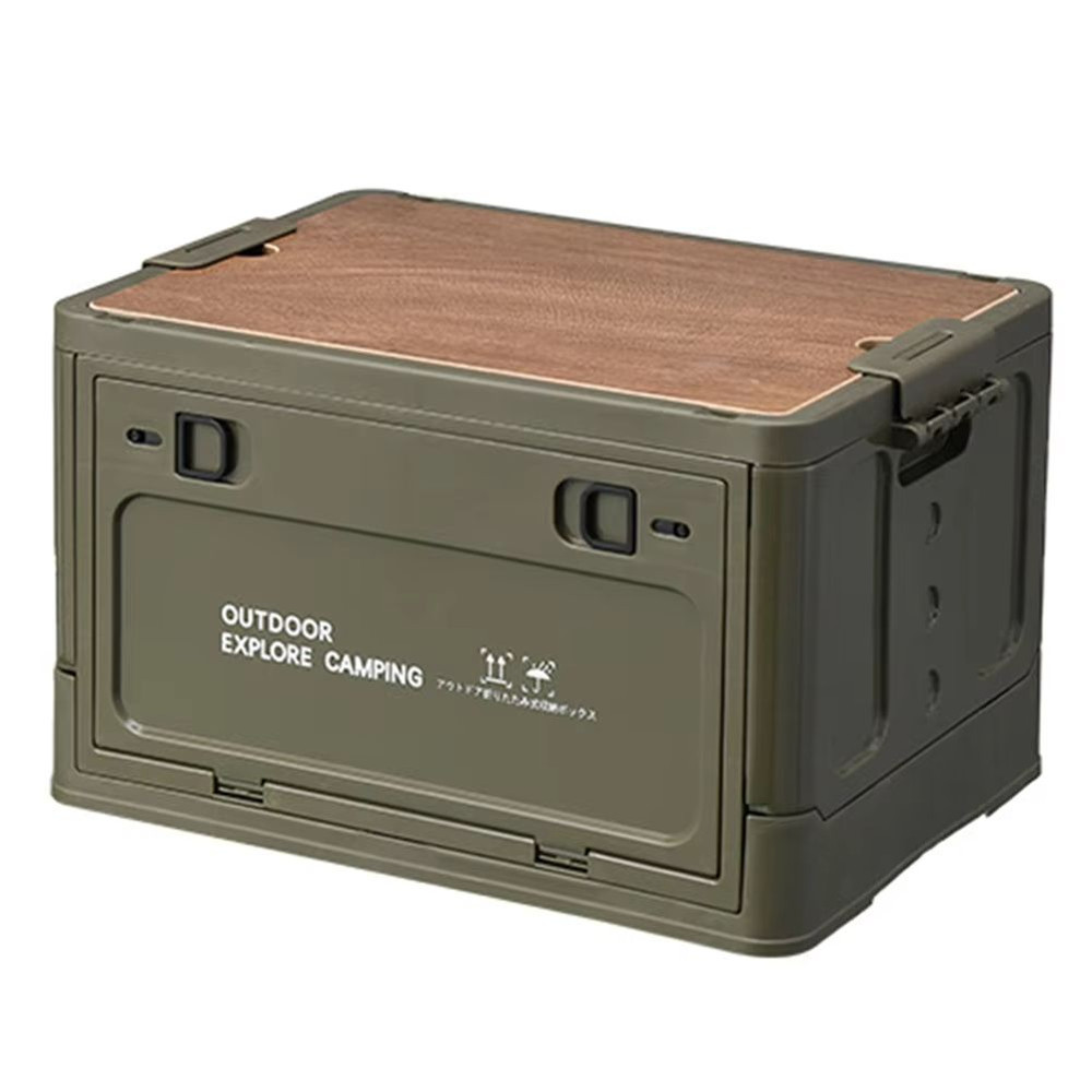 30L Collapsible Storage Bin With Wooden Lid  Portable Large Capacity Side Opening Box For Home And  1
