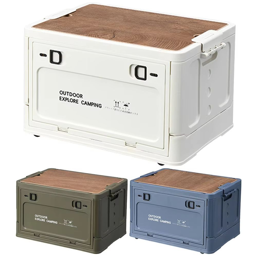 30L Collapsible Storage Bin With Wooden Lid  Portable Large Capacity Side Opening Box For Home And  3