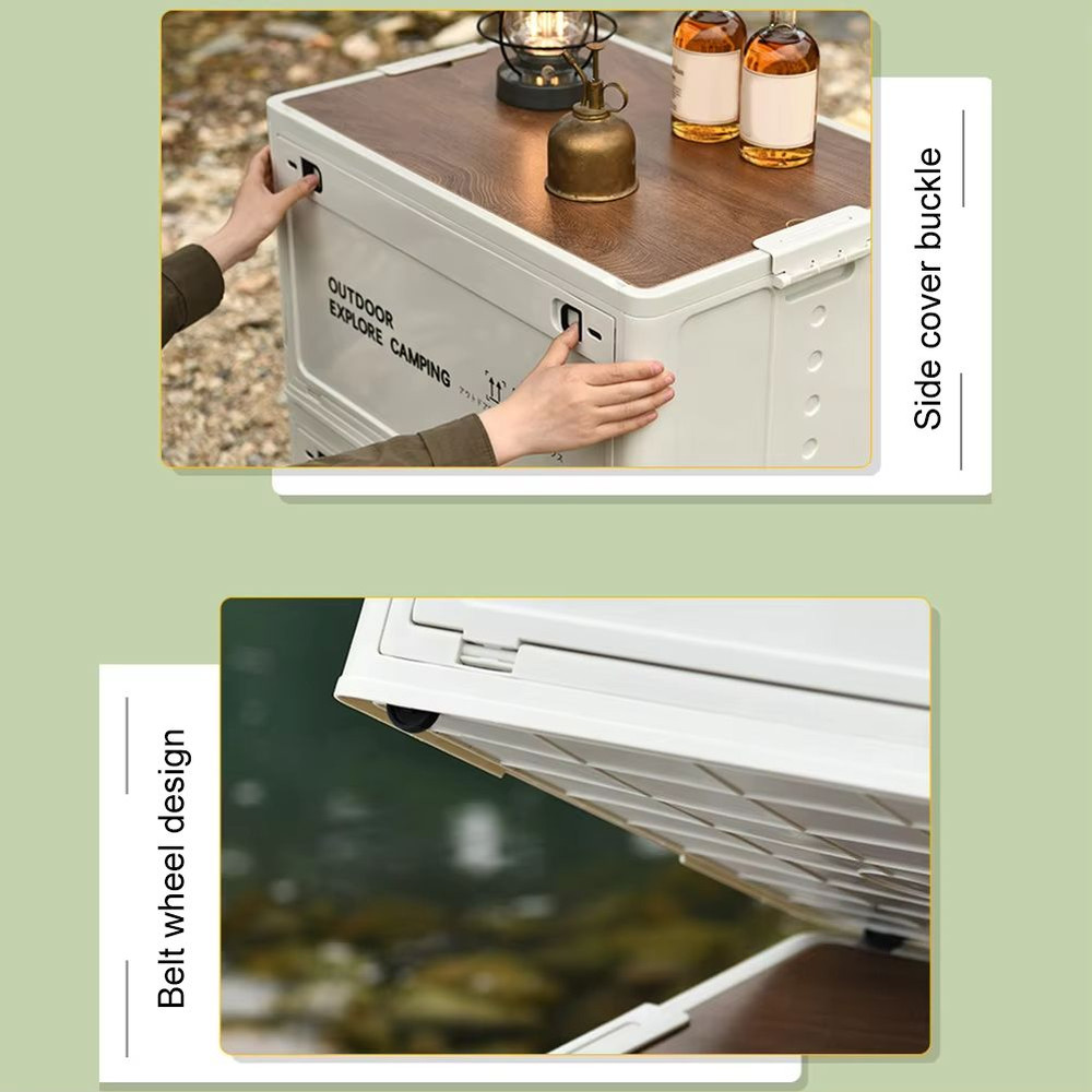 30L Collapsible Storage Bin With Wooden Lid  Portable Large Capacity Side Opening Box For Home And  4