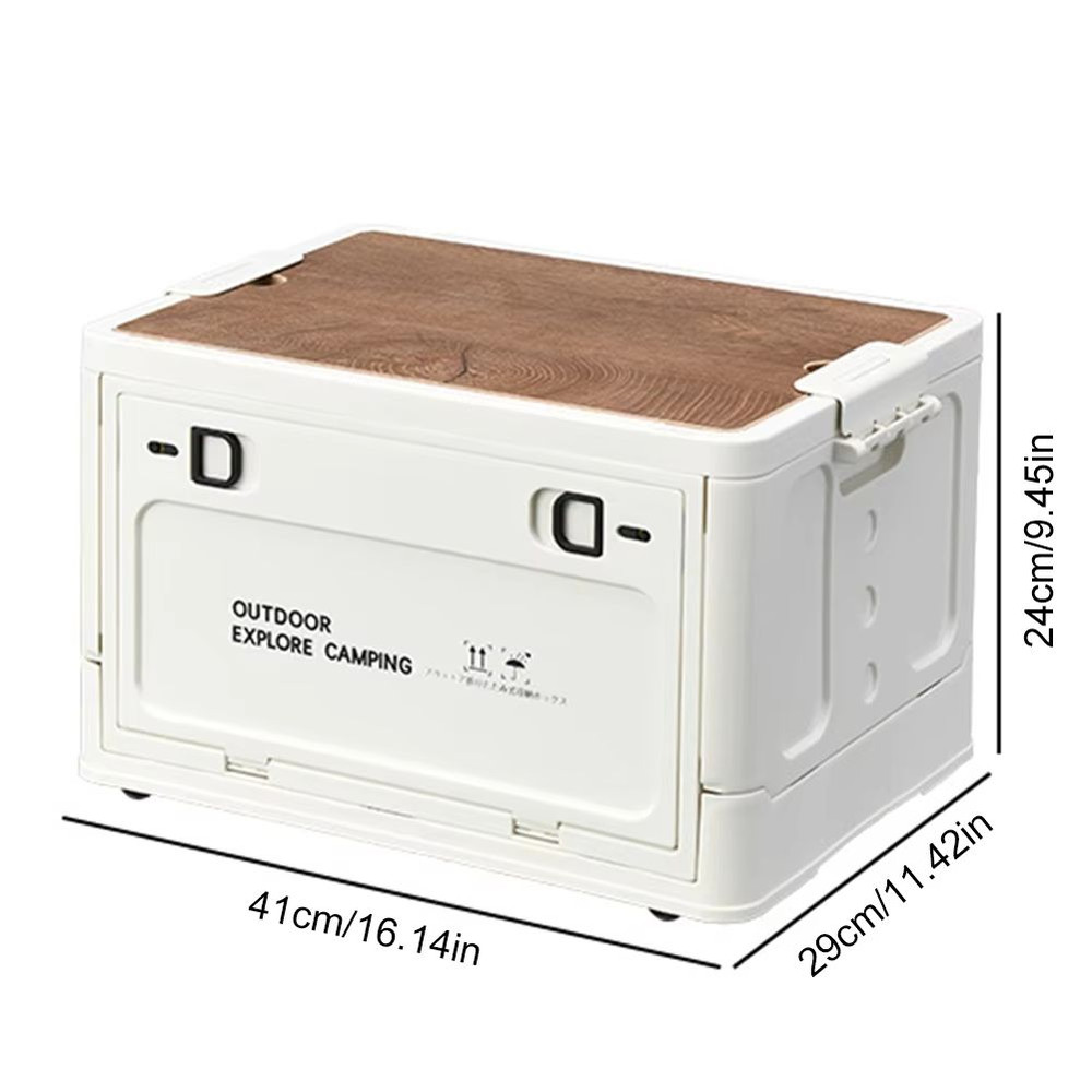 30L Collapsible Storage Bin With Wooden Lid  Portable Large Capacity Side Opening Box For Home And  5