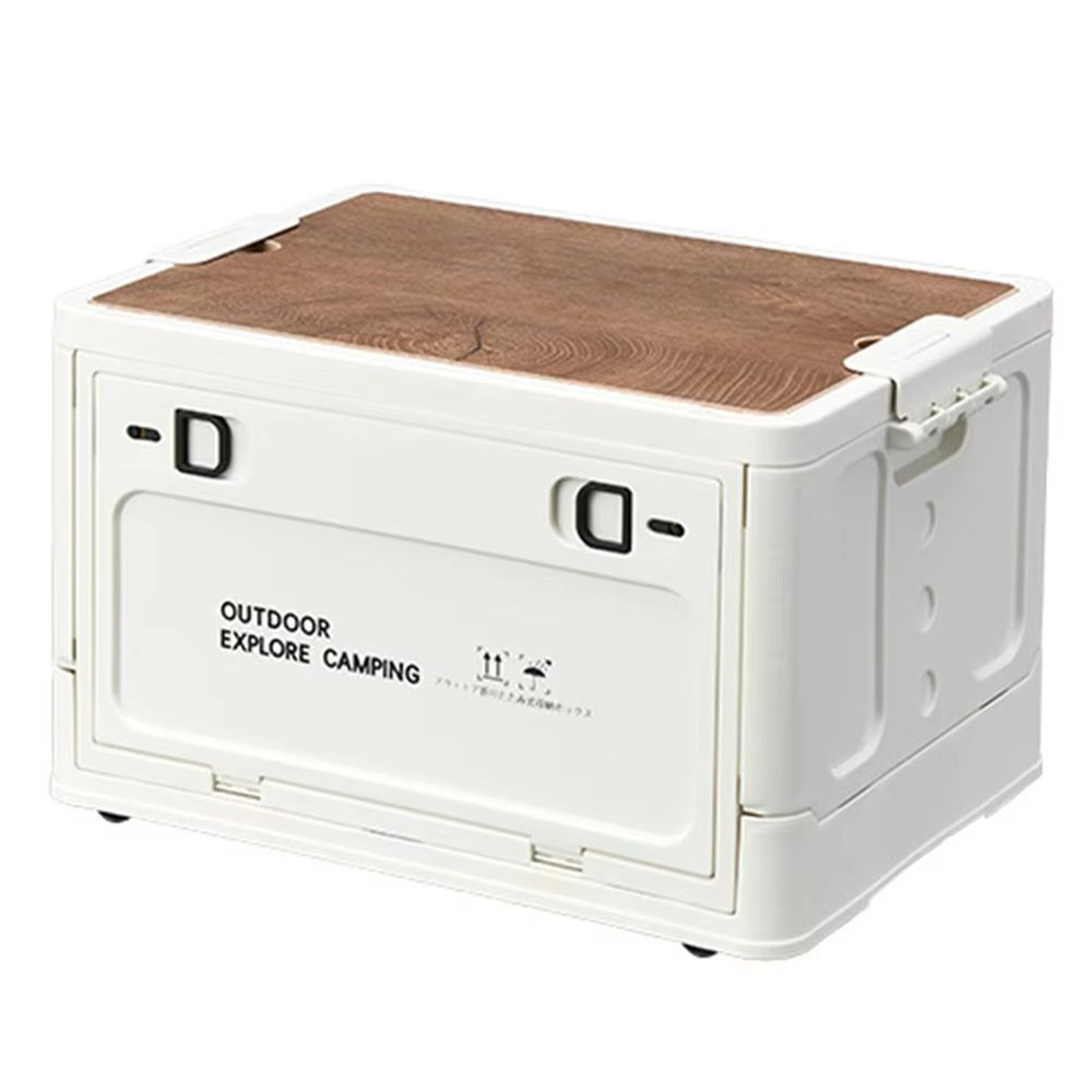 30L Collapsible Storage Bin With Wooden Lid  Portable Large Capacity Side Opening Box For Home And  8