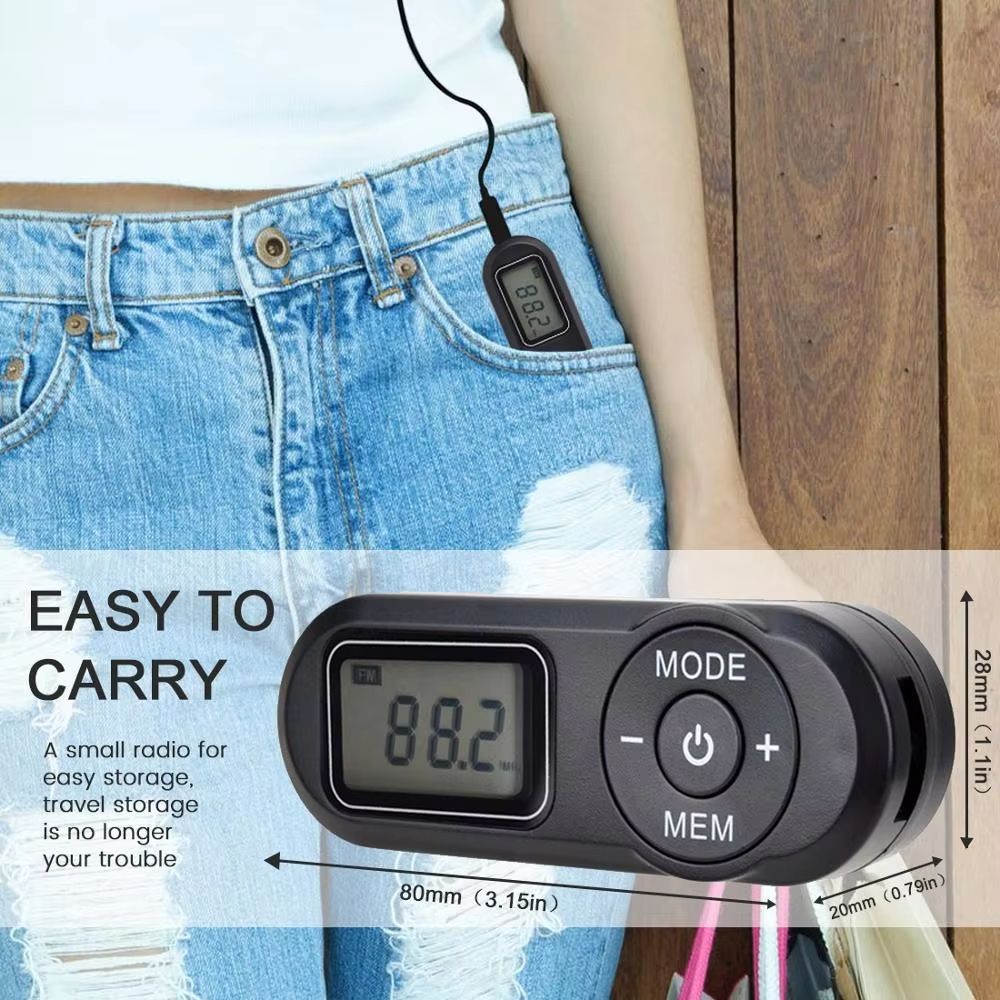 JINSERTA Portable Pocket FM Radio With LCD Display  Neck Lanyard  Mini Sports Receiver With 35mm He 2