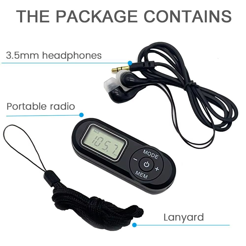 JINSERTA Portable Pocket FM Radio With LCD Display  Neck Lanyard  Mini Sports Receiver With 35mm He 3