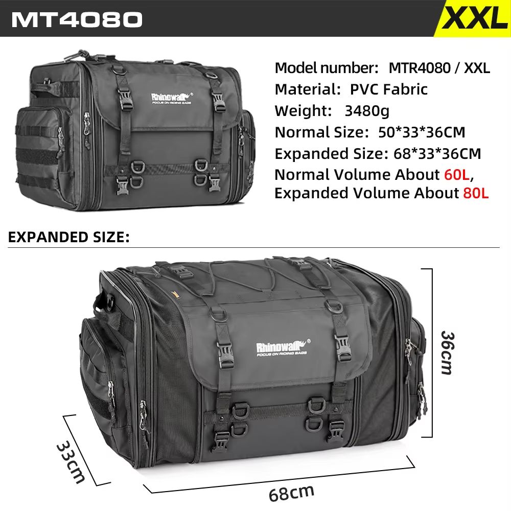 Rhinowalk Expandable Motorcycle Tail Bag Waterproof 19L80L Trunk Luggage For Touring Commuting 9