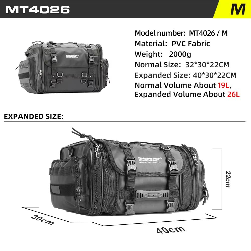Rhinowalk Expandable Motorcycle Tail Bag Waterproof 19L80L Trunk Luggage For Touring Commuting 10