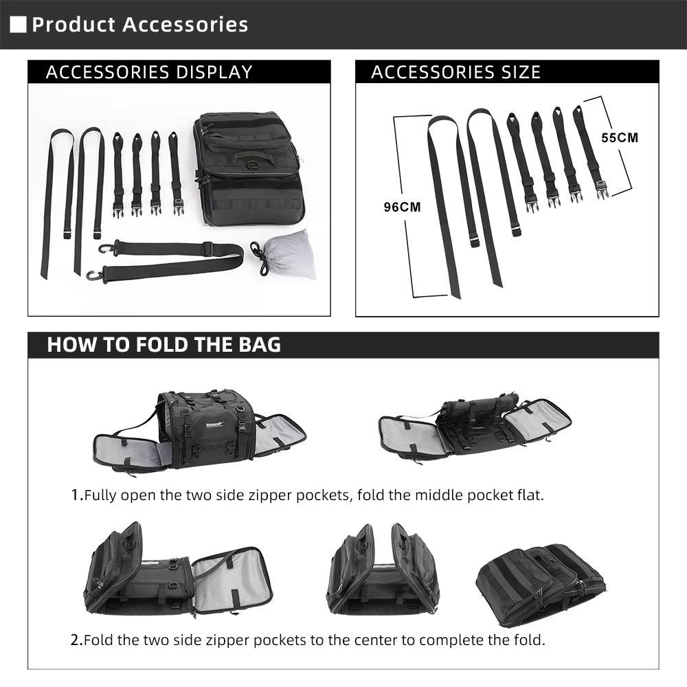Rhinowalk Expandable Motorcycle Tail Bag Waterproof 19L80L Trunk Luggage For Touring Commuting 5