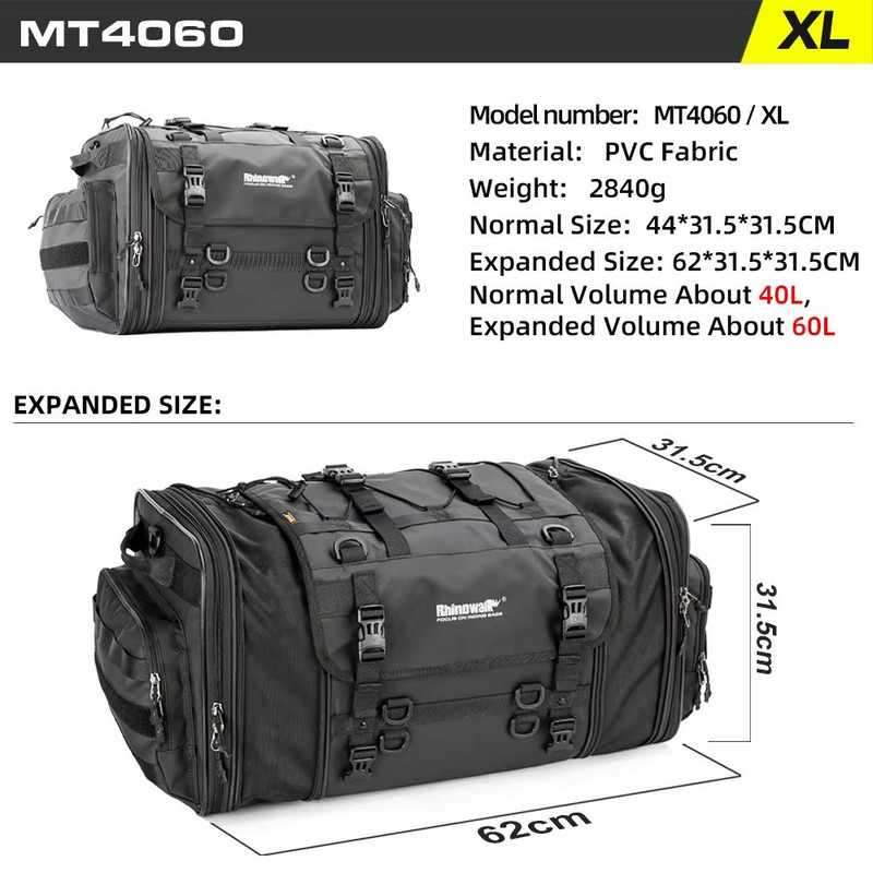 Rhinowalk Expandable Motorcycle Tail Bag Waterproof 19L80L Trunk Luggage For Touring Commuting 7