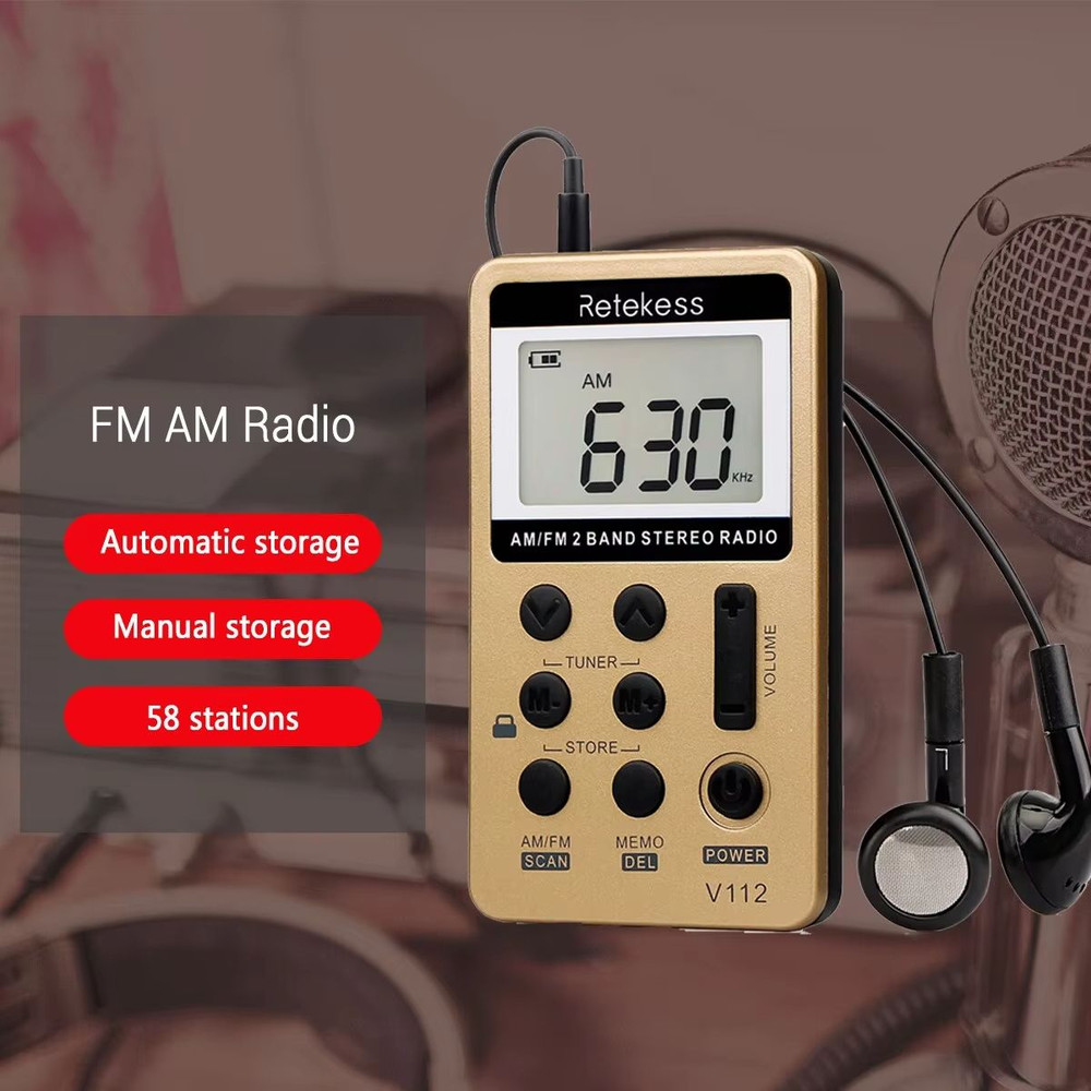Pocket AM FM Radio Retekess V112 Mini Rechargeable Portable Radio With Sleep Timer And Earphones 2