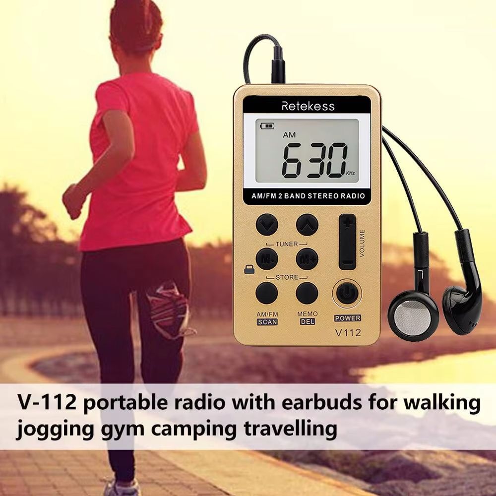 Pocket AM FM Radio Retekess V112 Mini Rechargeable Portable Radio With Sleep Timer And Earphones 3
