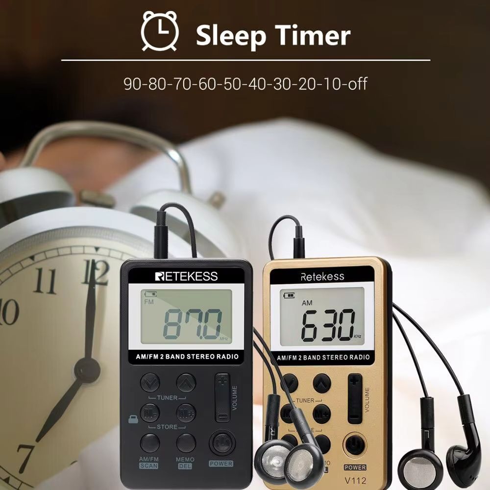 Pocket AM FM Radio Retekess V112 Mini Rechargeable Portable Radio With Sleep Timer And Earphones 4