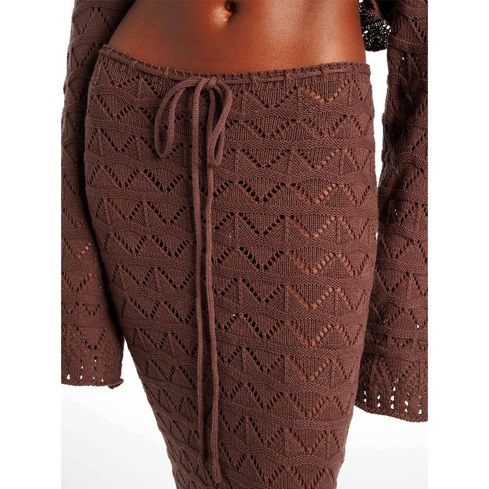 ChicWave Summer Knit Beach Set Two Piece Drawstring Skirt And One Shoulder Top 9
