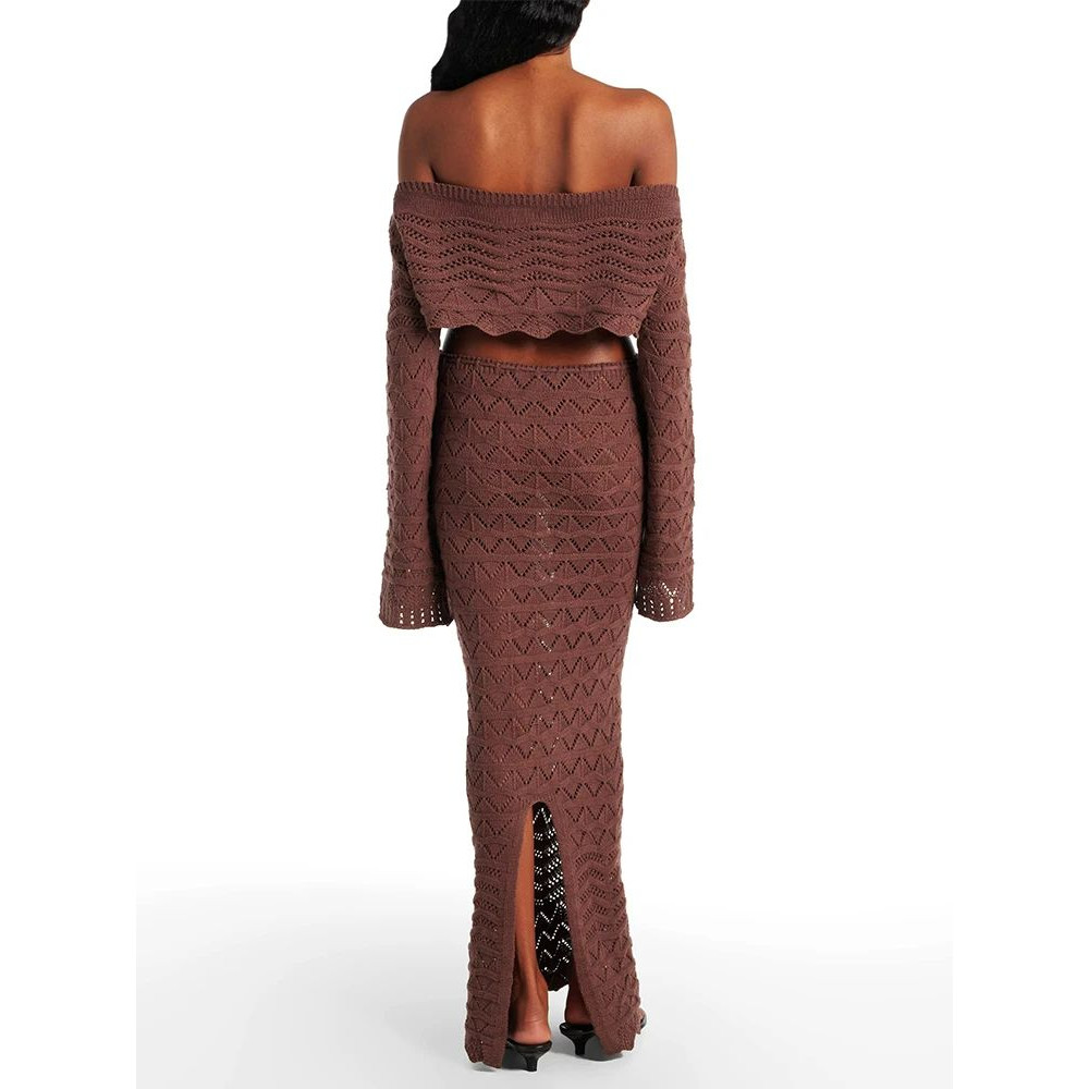 ChicWave Summer Knit Beach Set Two Piece Drawstring Skirt And One Shoulder Top 7