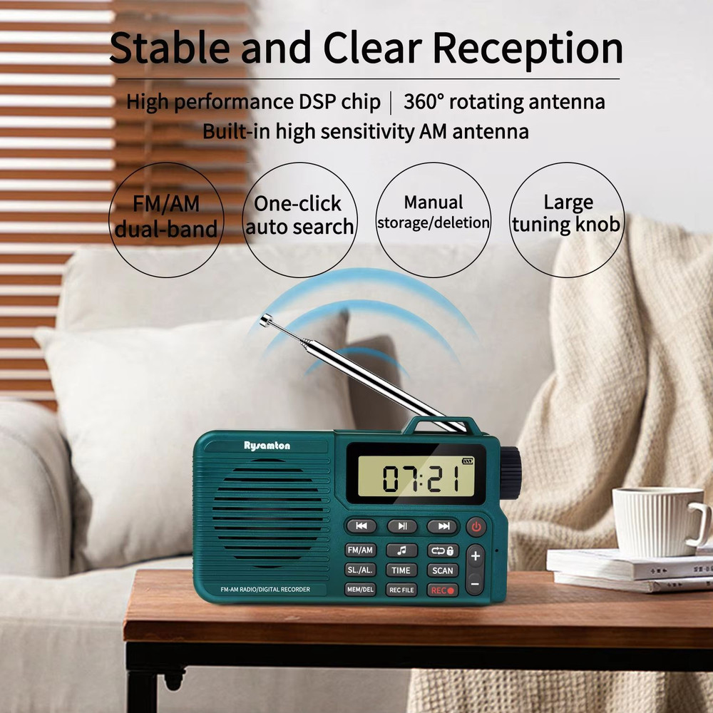 EchoLite Portable AMFM Bluetooth Radio With Bass Speaker  Recording 3