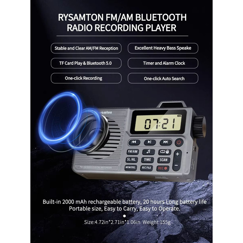 EchoLite Portable AMFM Bluetooth Radio With Bass Speaker  Recording 6