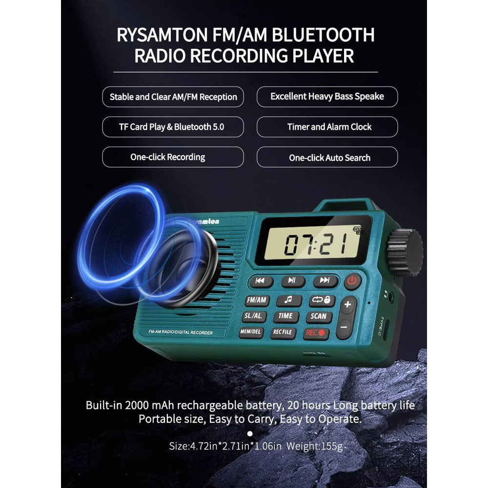 EchoLite Portable AMFM Bluetooth Radio With Bass Speaker  Recording 7
