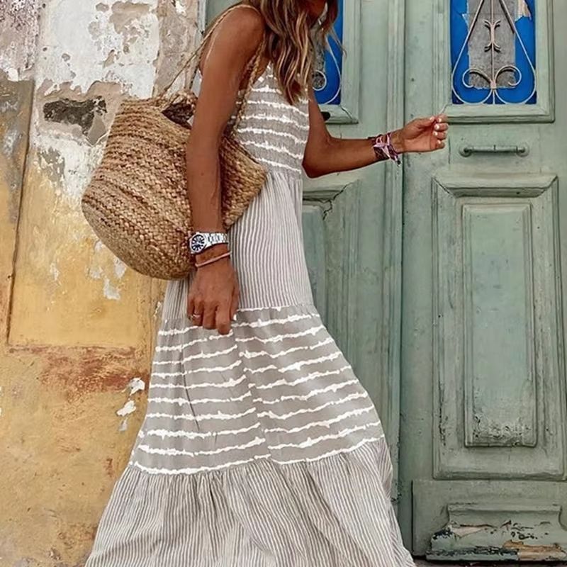 BreezyBoho Striped Maxi Dress Sleeveless Summer Streetwear For Women 2