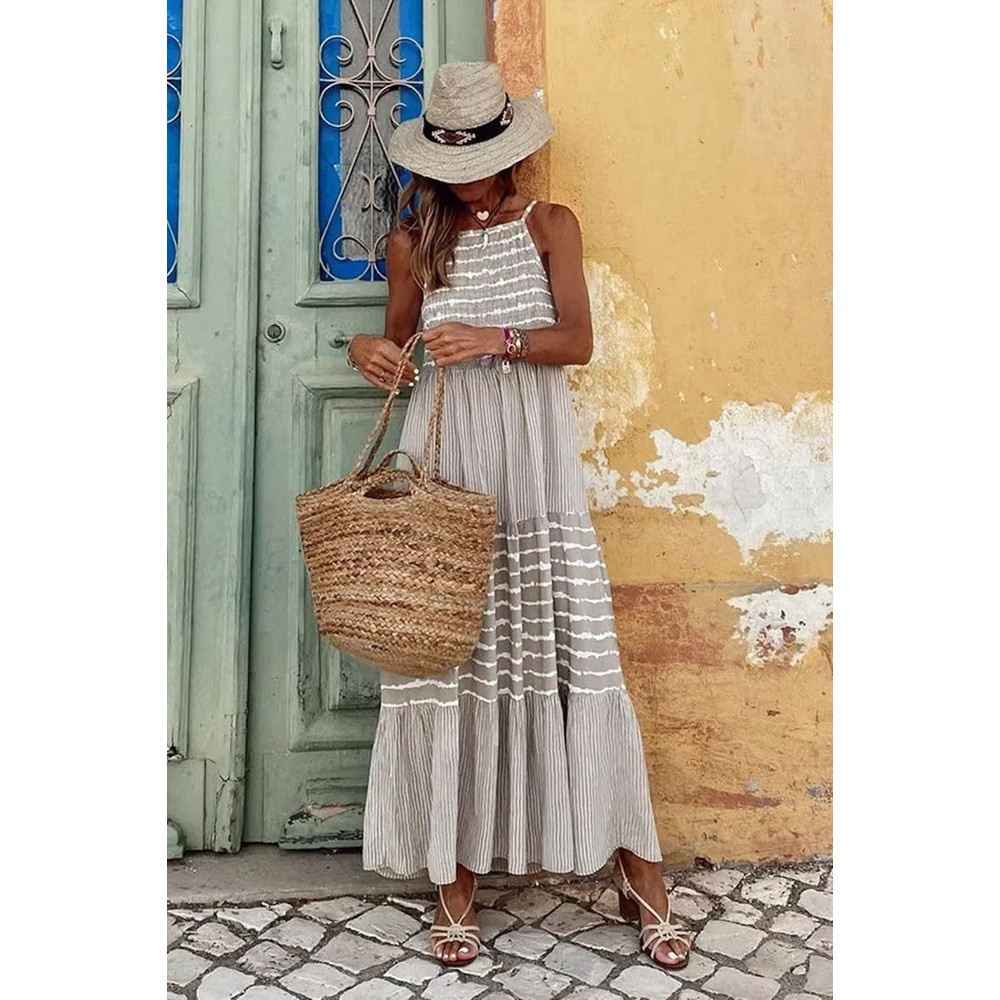 BreezyBoho Striped Maxi Dress Sleeveless Summer Streetwear For Women 3