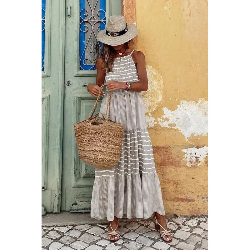 BreezyBoho Striped Maxi Dress Sleeveless Summer Streetwear For Women 3