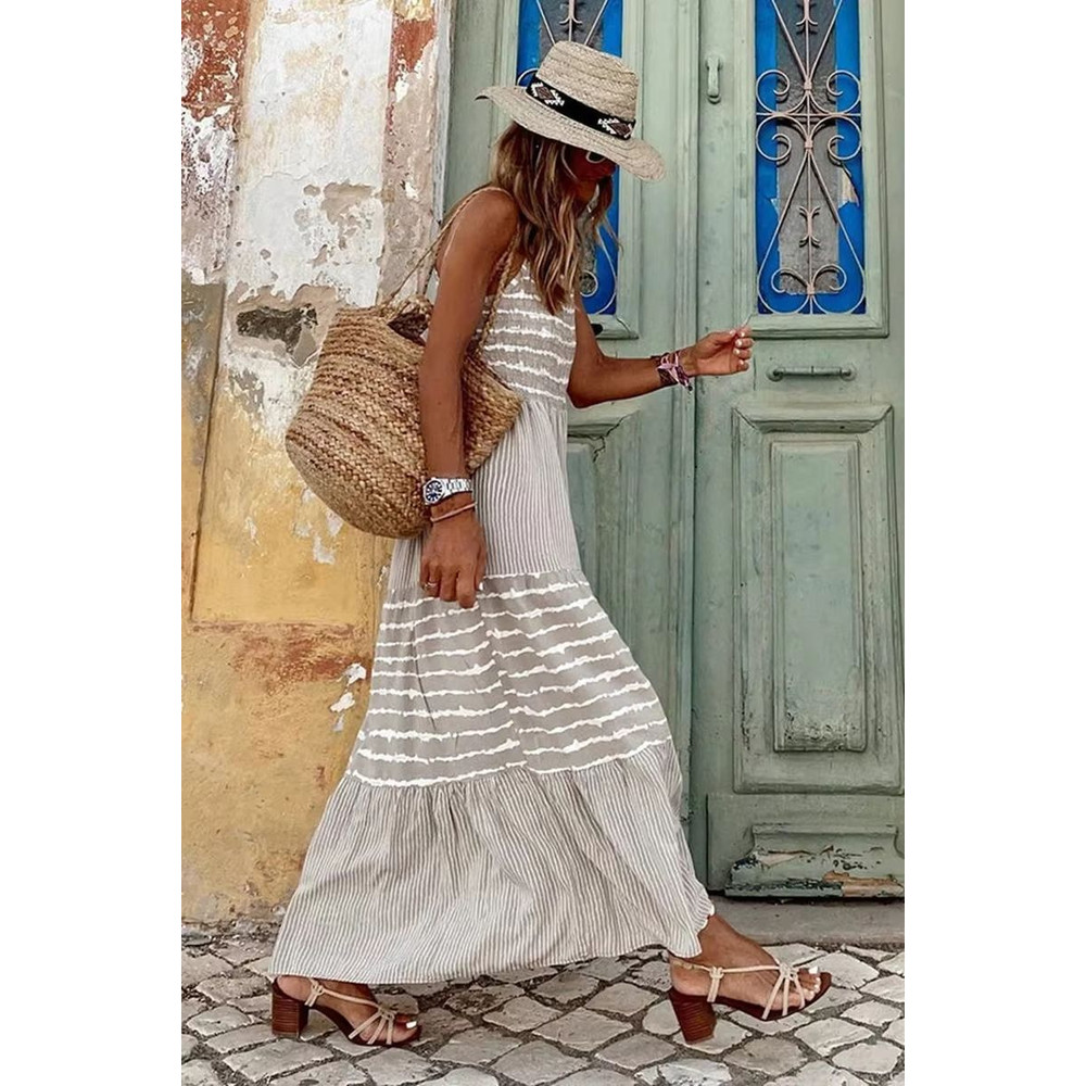 BreezyBoho Striped Maxi Dress Sleeveless Summer Streetwear For Women 5