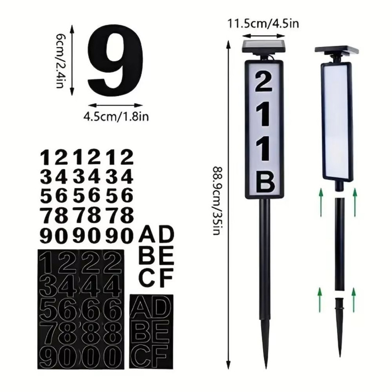 Solar Powered LED House Number Sign Light With Stake For Yard And Home Address Visibility 5