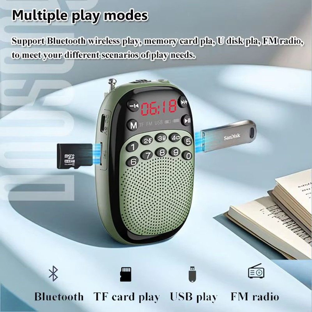 Mini Pocket FM Radio With Bluetooth Speaker  Portable Rechargeable DSP Radio With Recording TFUSB M 4