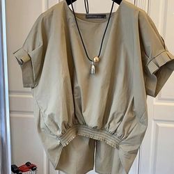 zanzea women's summer shirred hem short sleeve blouse with slit back